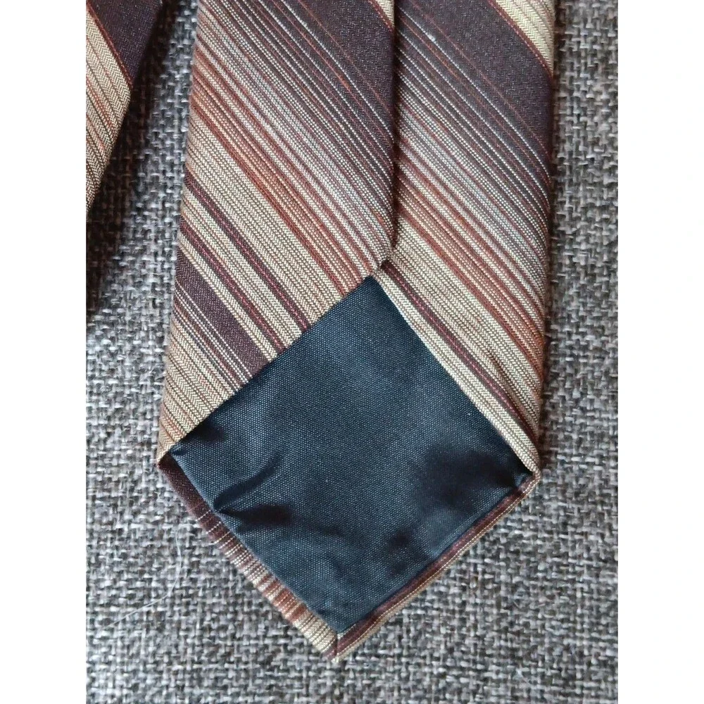 Tie 70s 80s 90s Y2K Mens Wembley Brown Toupe Stripe 3 Wide 54 Long